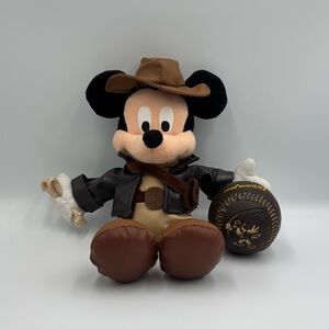 Disney Parks Exclusive Mickey Mouse Indiana Jones Plush & Indiana Jones Baseball